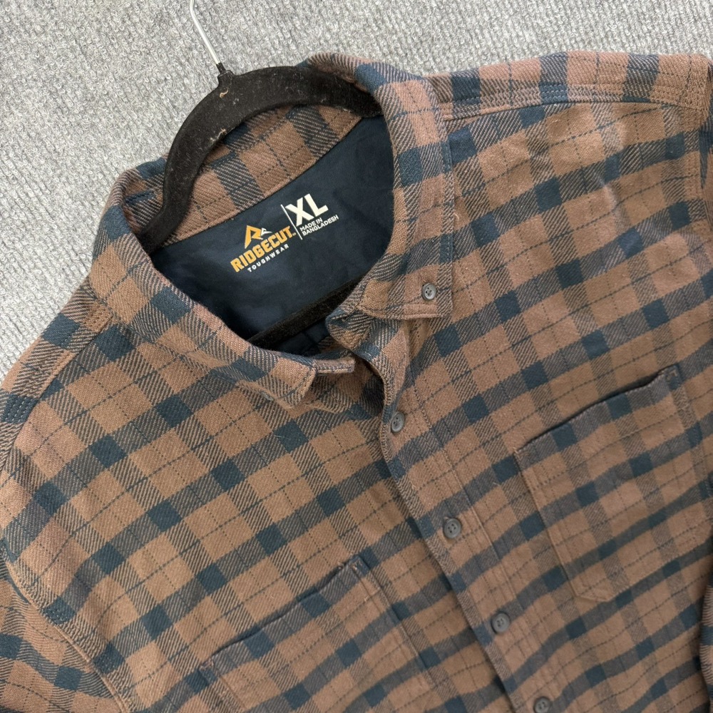 Ridgecut Men's XL Heavyweight Flannel Shirt Brown Plaid 100% Cotton NWT